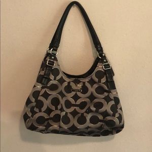 Coach Gunmetal Madison Op Art Maggie Shoulder Bag